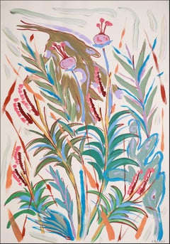 Tropischer Garten, expressionistische grüne Pflanzgefäße, Jura, botanische Malerei, Papier