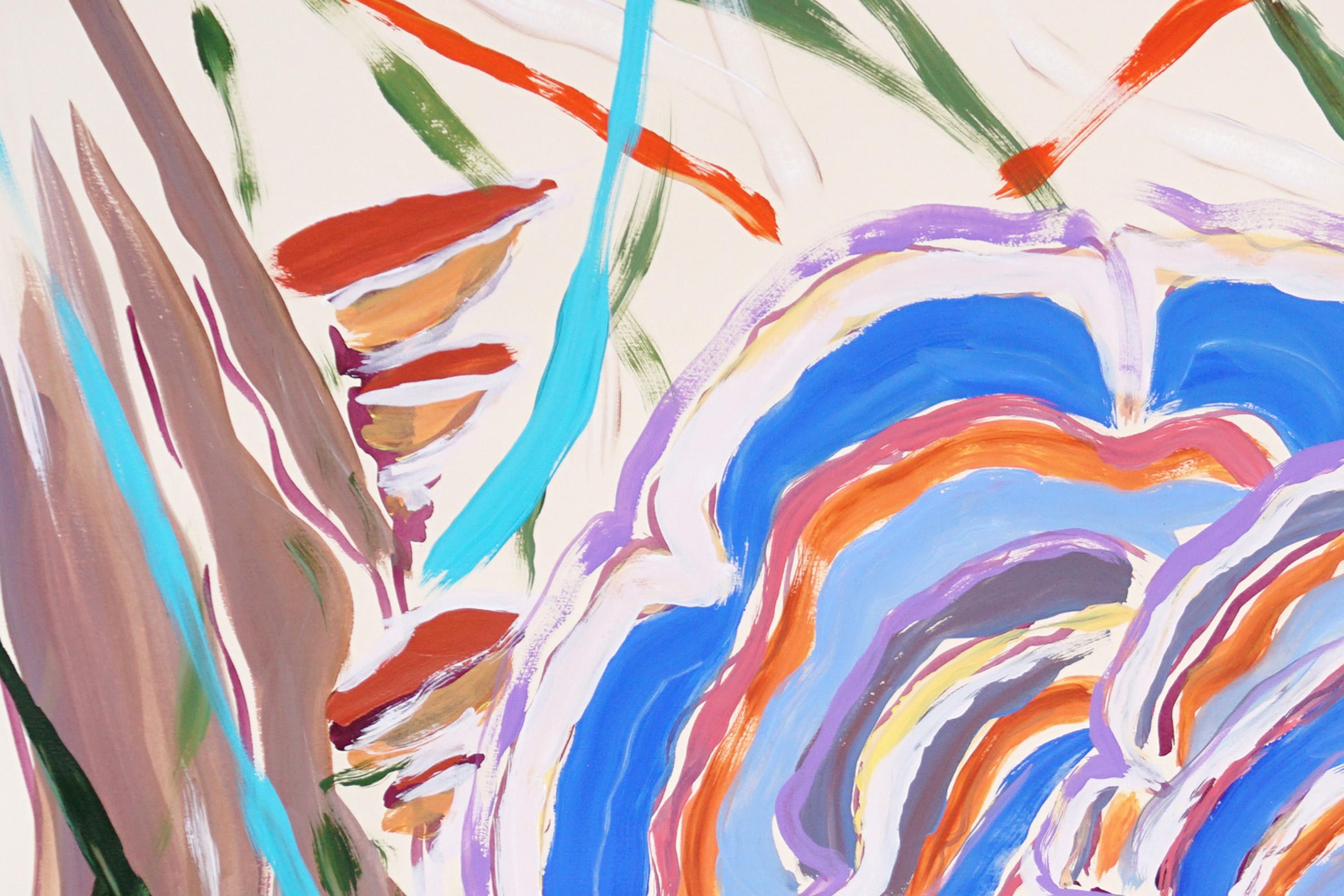 Turkey Tail Mushrooms in Blue, Fauvist Autumn Landscape in Vivid Tones on Paper - Gray Landscape Painting by Romina Milano