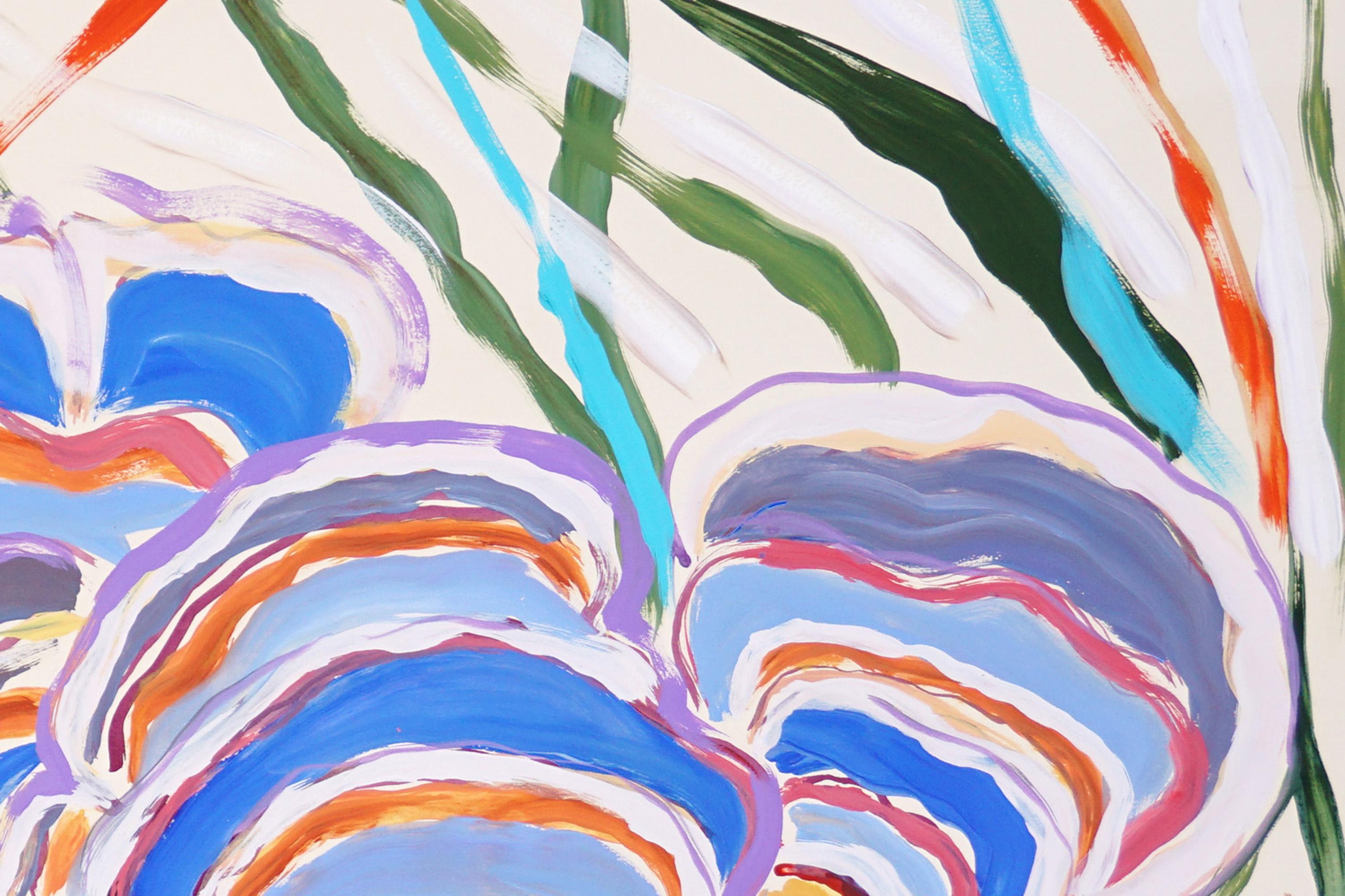 Turkey Tail Mushrooms in Blue, Fauvist Autumn Landscape in Vivid Tones on Paper For Sale 3