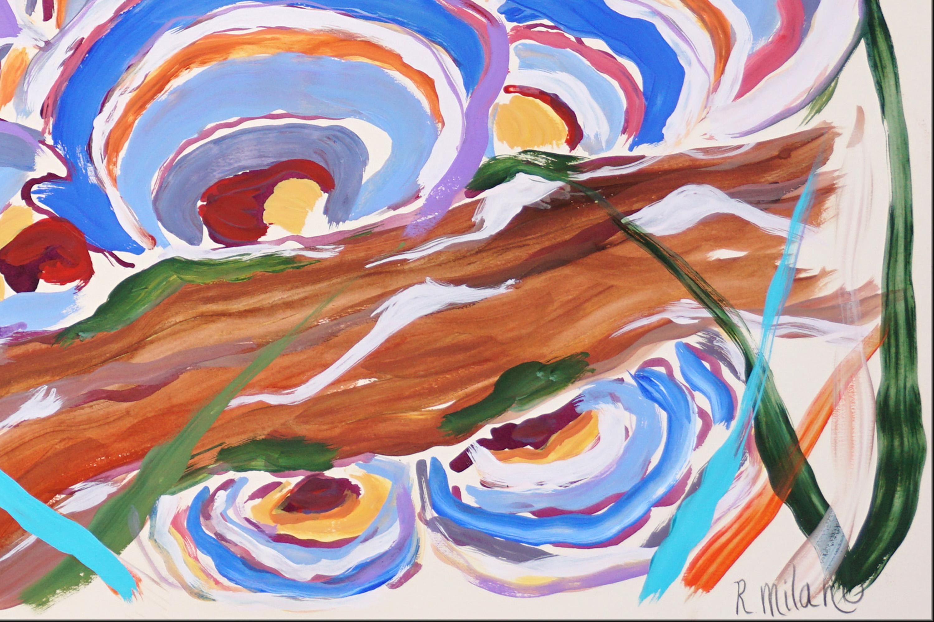 Turkey Tail Mushrooms in Blue, Fauvist Autumn Landscape in Vivid Tones on Paper For Sale 4