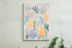 Underwater Algae, Abstract Marine Organic Painting, Green and Yellow Pastel