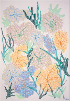 Underwater Algae, Abstract Marine Organic Painting, Green and Yellow Pastel