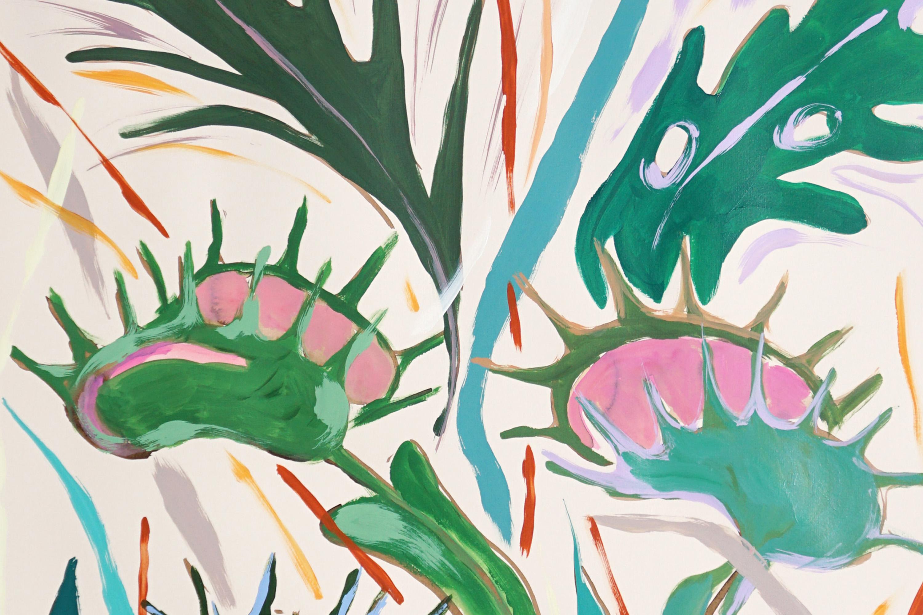 Boléro Vénus, plantes carnivoreuses, expressionniste exotique, illustration botanique - Beige Still-Life Painting par Romina Milano