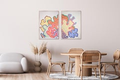 Vivid Coral Beings, Abstract Organic Forms, Marine Diptych, Textural Abstraction