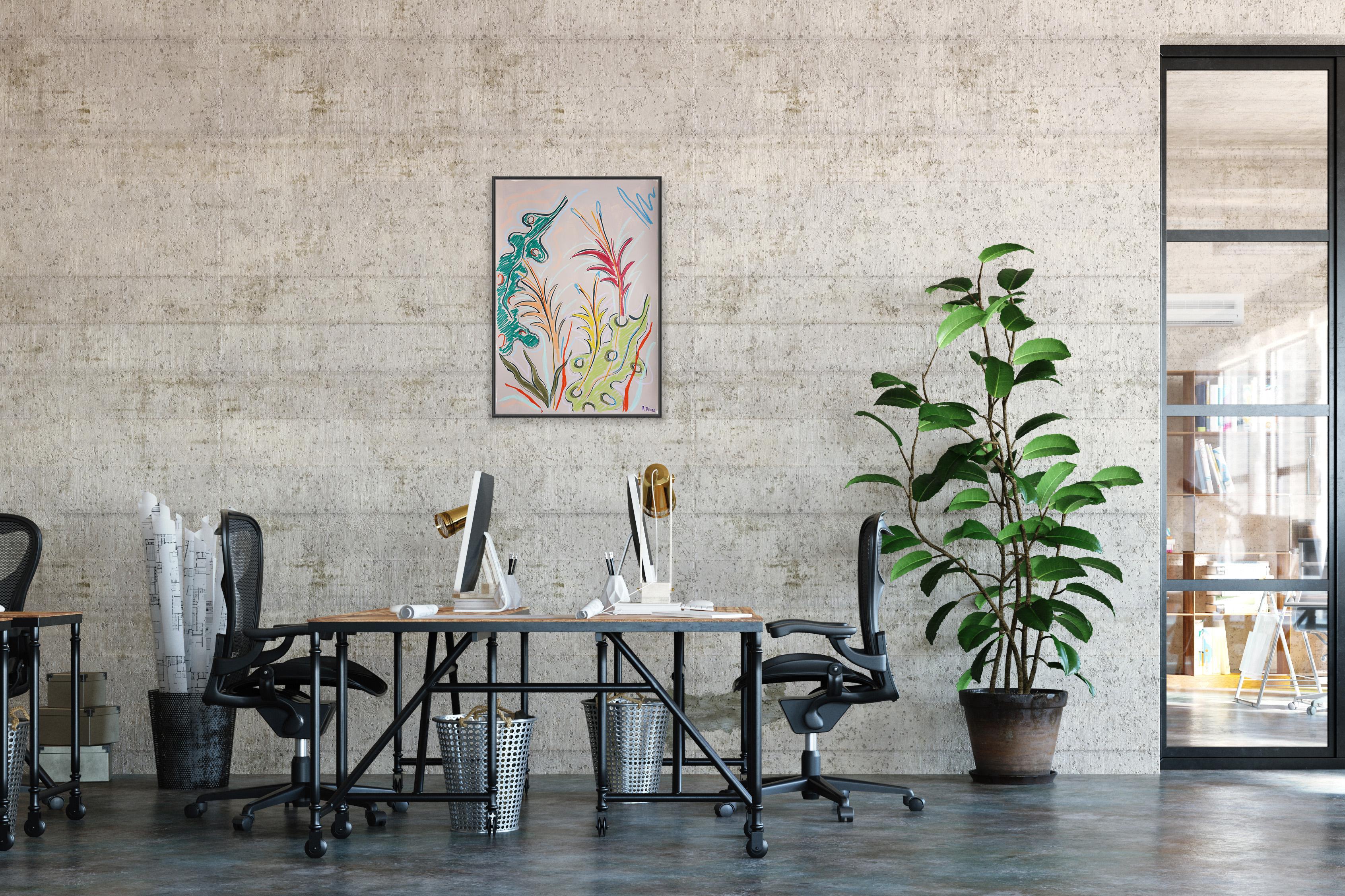 Vivid Lush Leaves Sketch, Botanic Drawing, Expressionist Style, Watercolor Paper For Sale 2