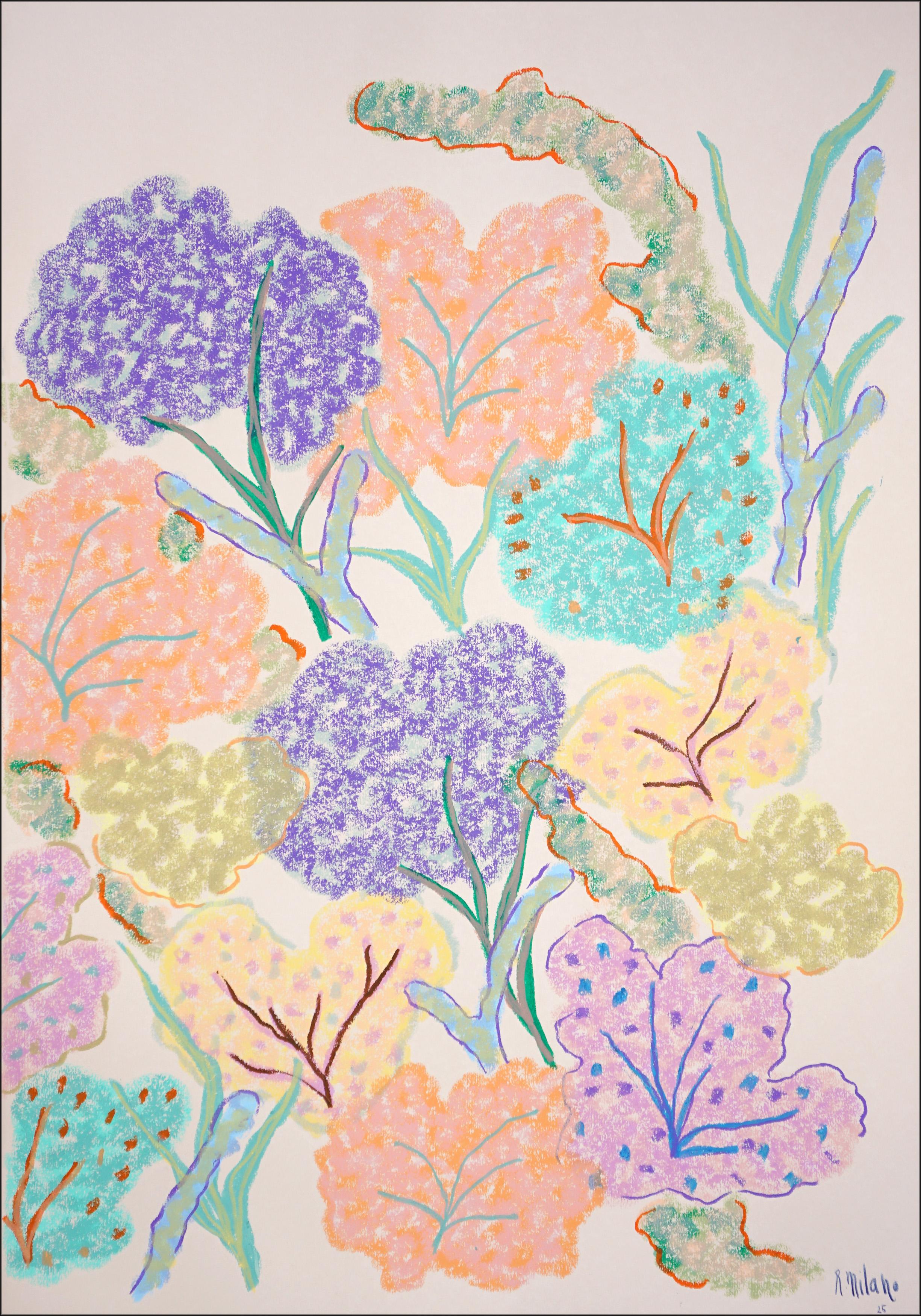 Vivid Sea Sponges (Lebendige Meeresschwämme) ist ein leuchtendes Diptychon, das die zarte Schönheit des Meereslebens mit einer lebhaften Palette von Pastellfarben und weichen organischen Formen feiert. Inspiriert von den rhythmischen Mustern von