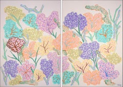 Vivid Sea Sponges, Abstract Marine Painting in Pastel Tones, Large Diptych, 2025