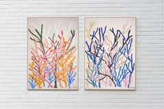 Warm and Cool Corals Diptych, Earthy Abstract Coral Reef, Pastel Strokes, Paper