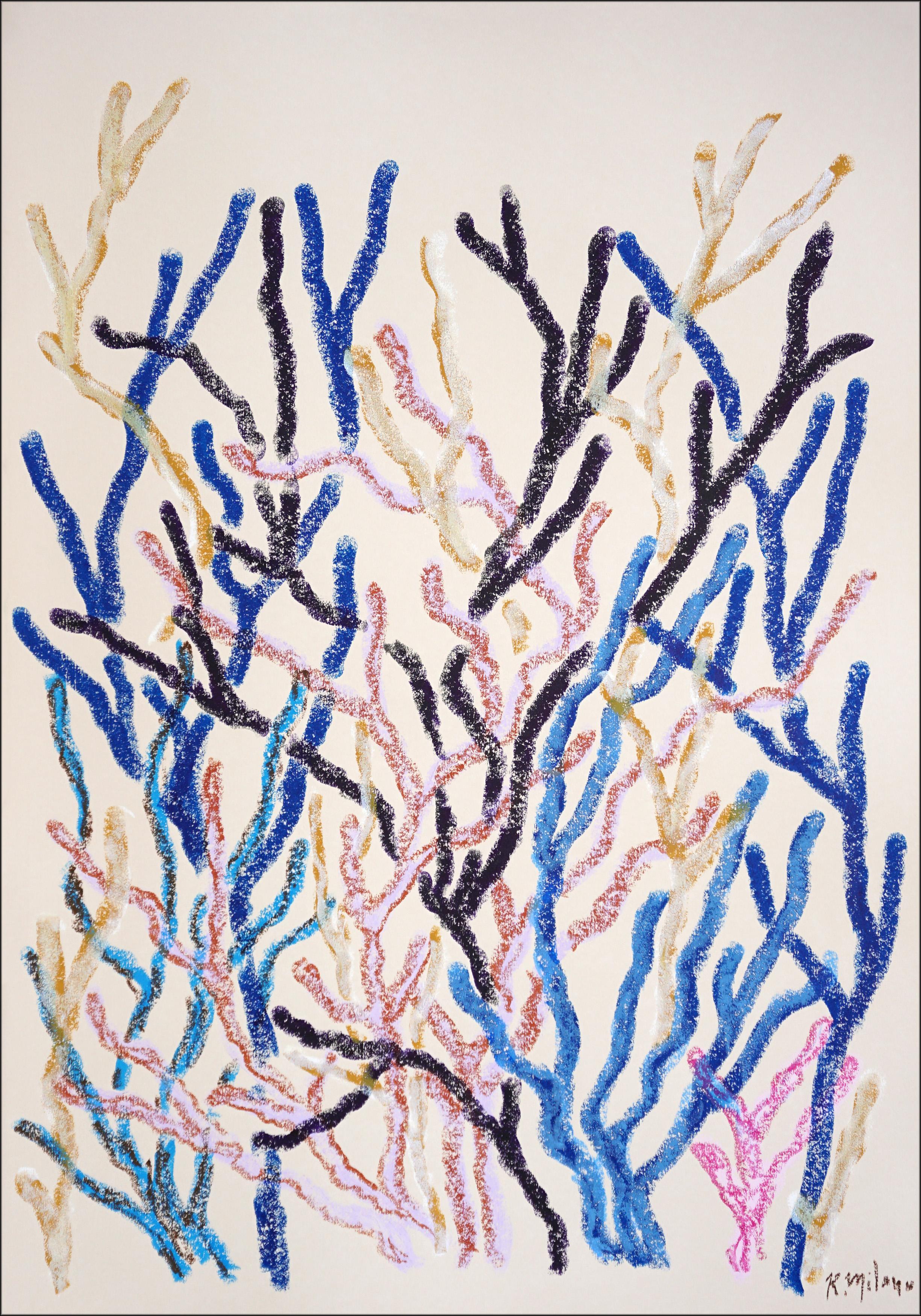Warm and Cool Corals Diptych, Earthy Abstract Coral Reef, Pastel Strokes, Paper For Sale 1