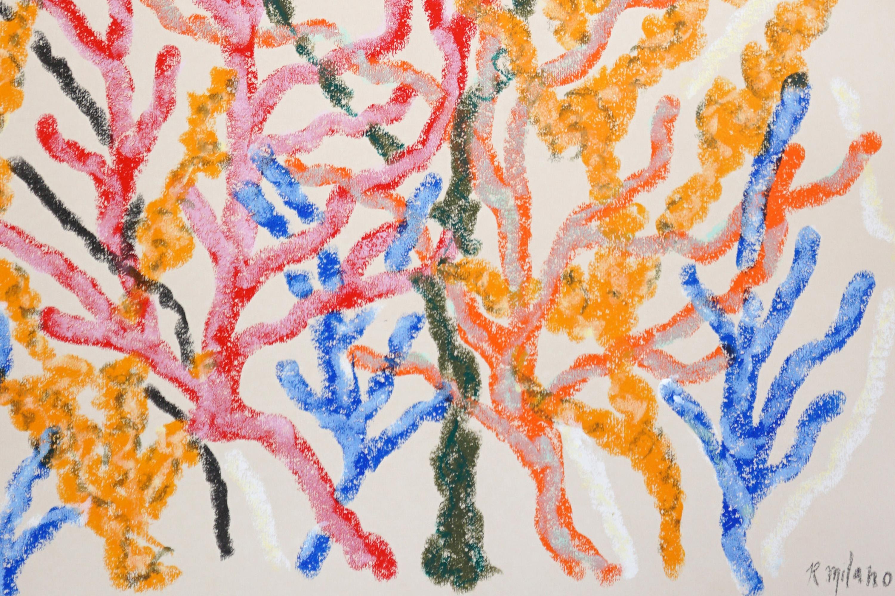 Warm and Cool Corals Diptych, Earthy Abstract Coral Reef, Pastel Strokes, Paper For Sale 3