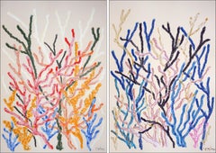 Warm and Cool Corals Diptych, Earthy Abstract Coral Reef, Pastel Strokes, Paper