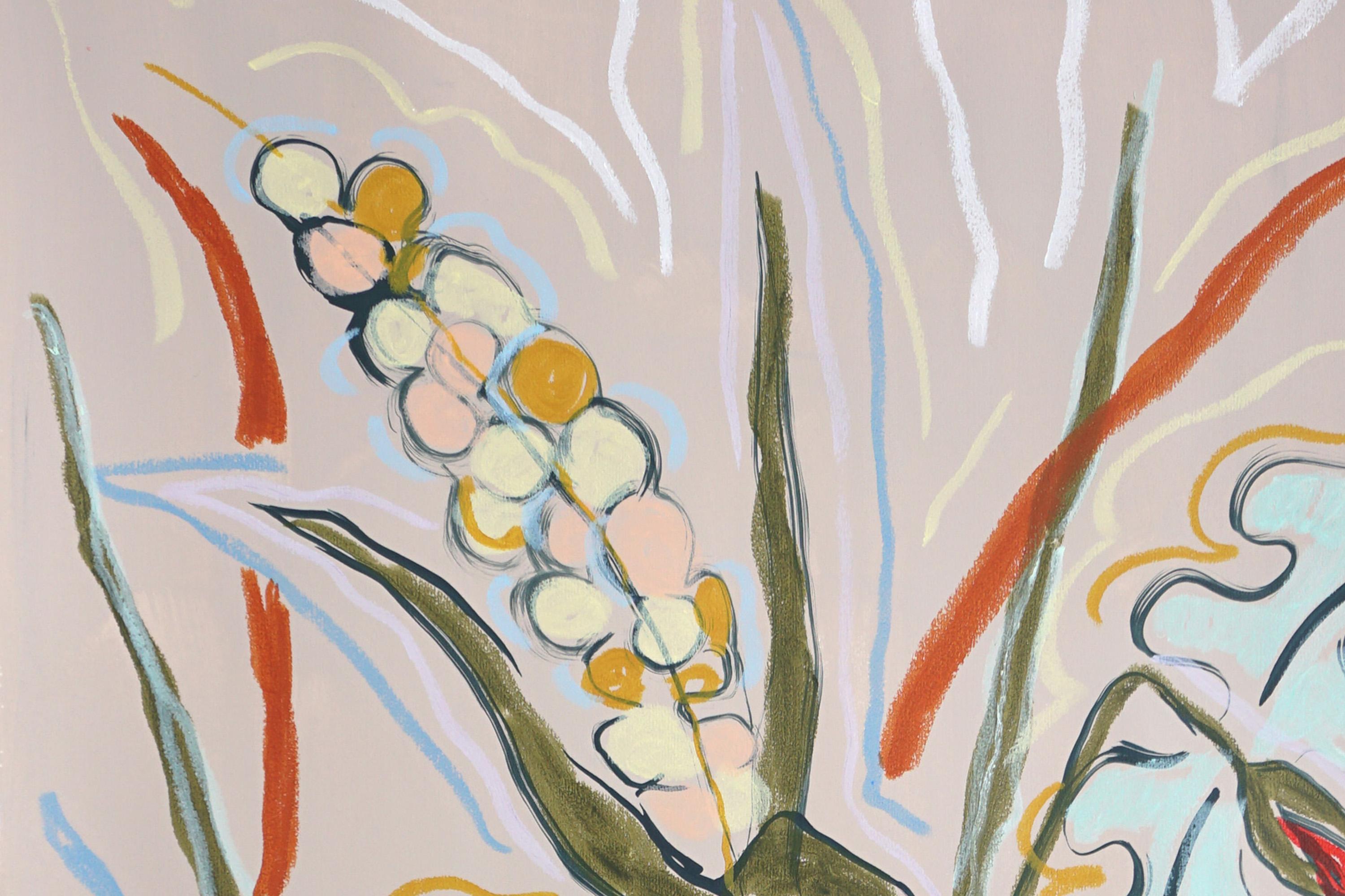 This expressionist botanical drawing on paper captures the raw vitality of country wildflowers through fresh, vigorous gestures. Milano's drawings abandon precise realism in favor of emotional intensity, using sweeping lines and dynamic marks to