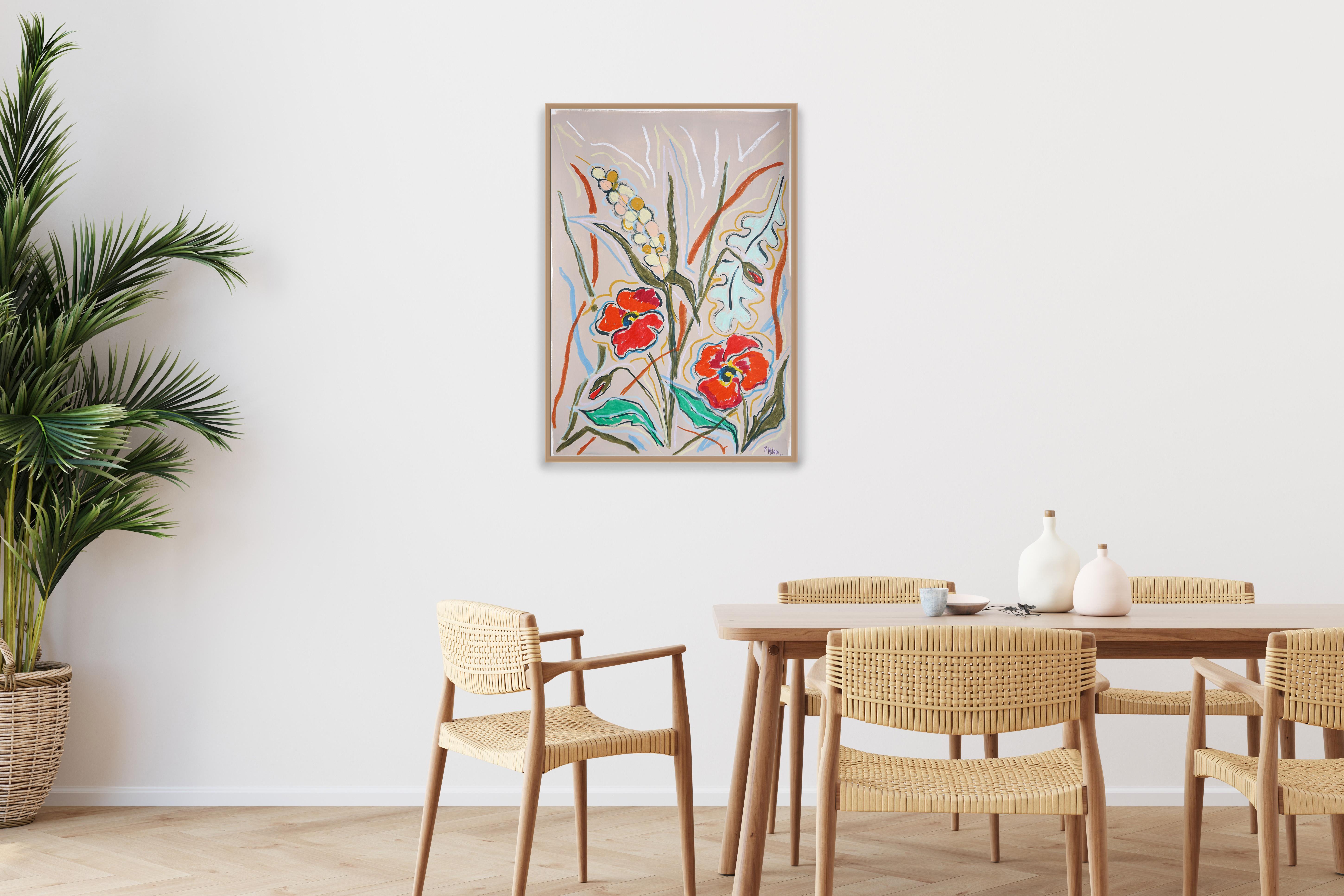 Wheat and Poppies, Botanic Drawing, Expressionist Gestures, Watercolor Paper For Sale 3