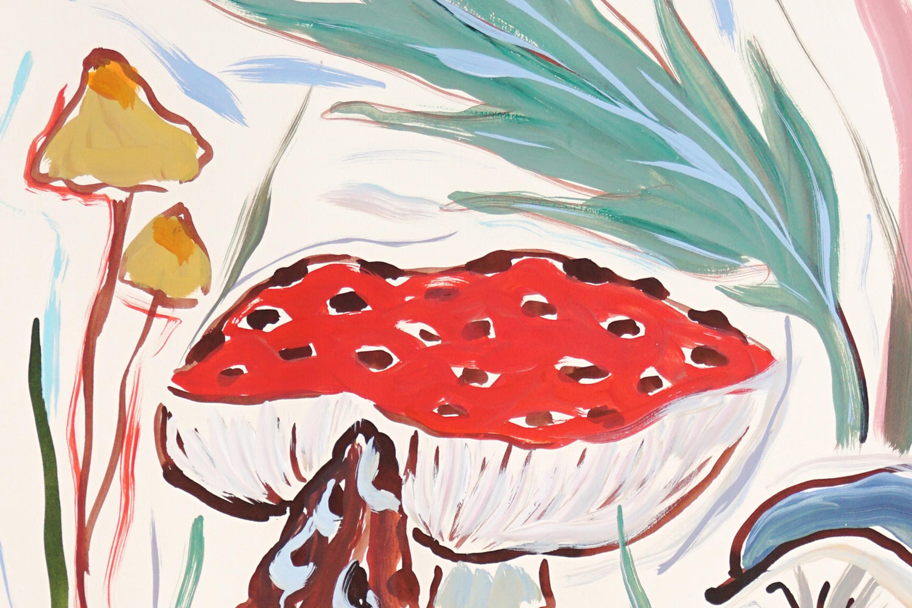 Cosecha de Setas Silvestres, Otoño, Hongos Mágicos, Pintura Estilo Ilustración, Papel - Painting Naturalista de Romina Milano