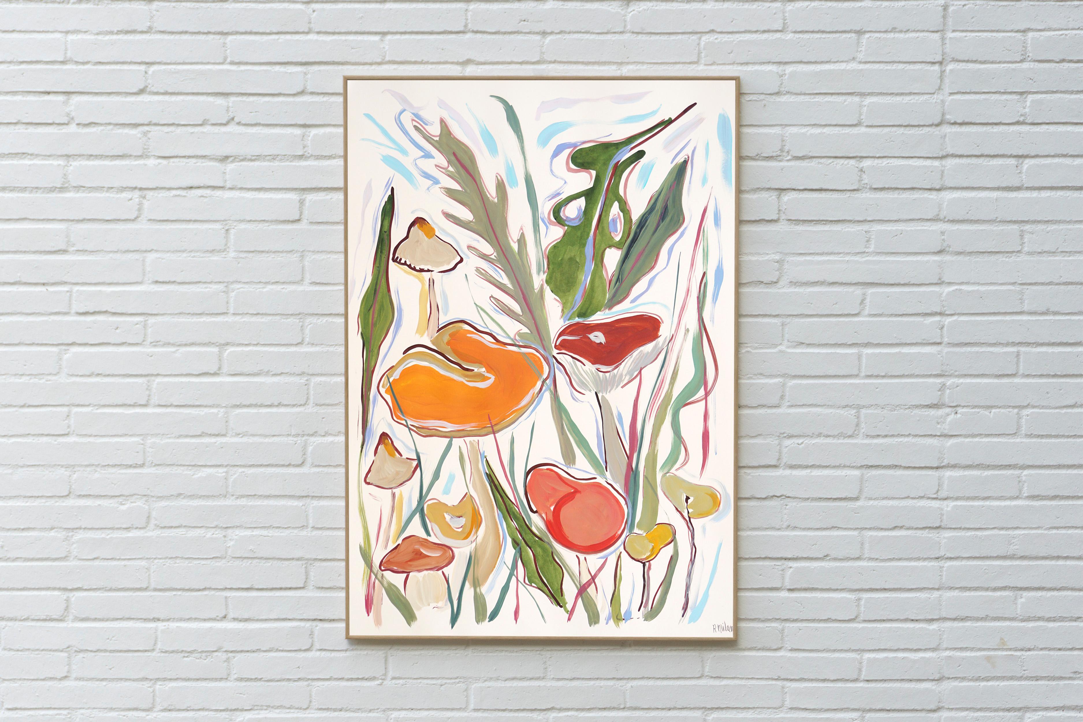 Wilde Pilze Ernte, Herbst, Magie Natur, Illustration Stil, Orange Töne – Painting von Romina Milano