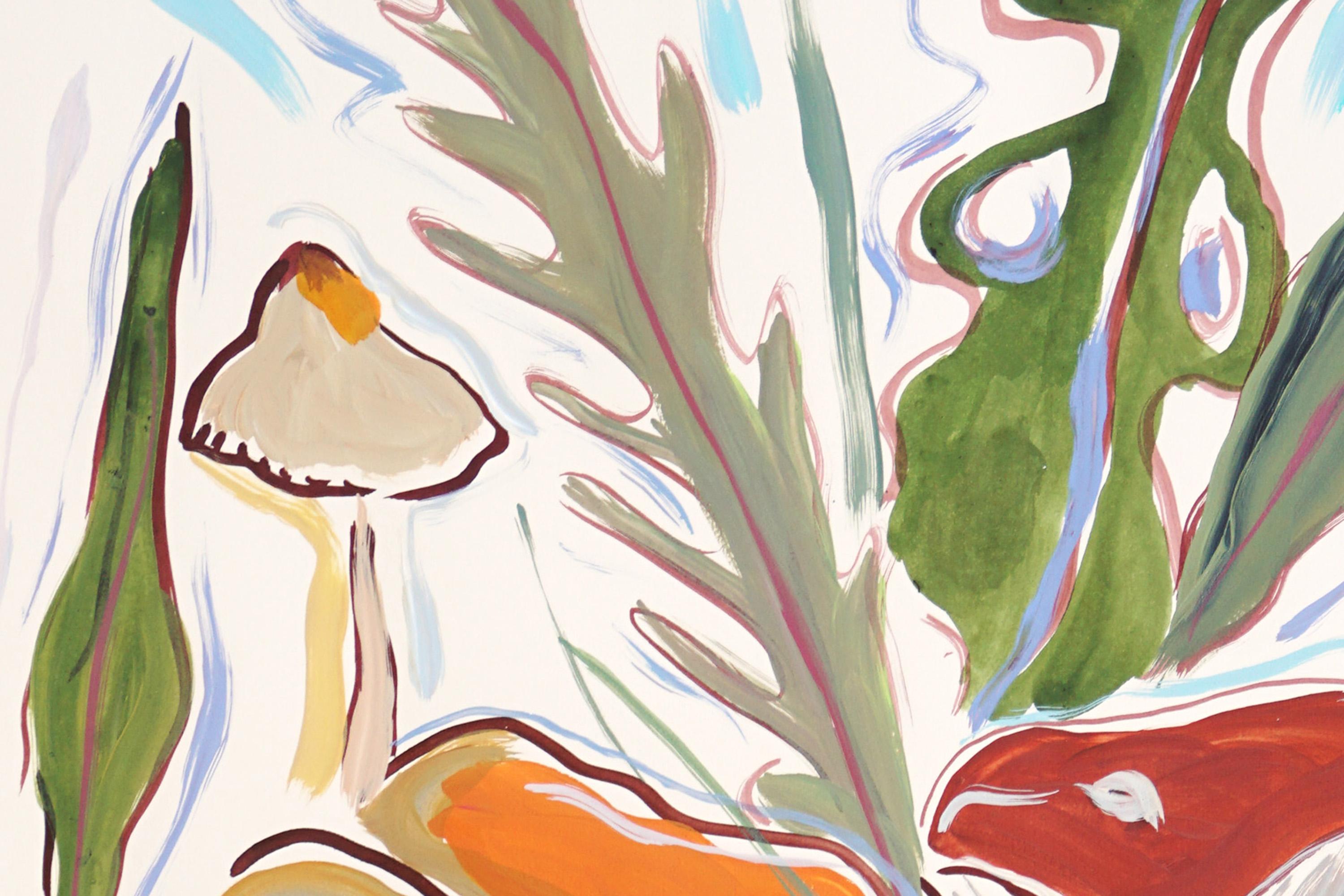 Wilde Pilze Ernte, Herbst, Magie Natur, Illustration Stil, Orange Töne (Moderne), Painting, von Romina Milano