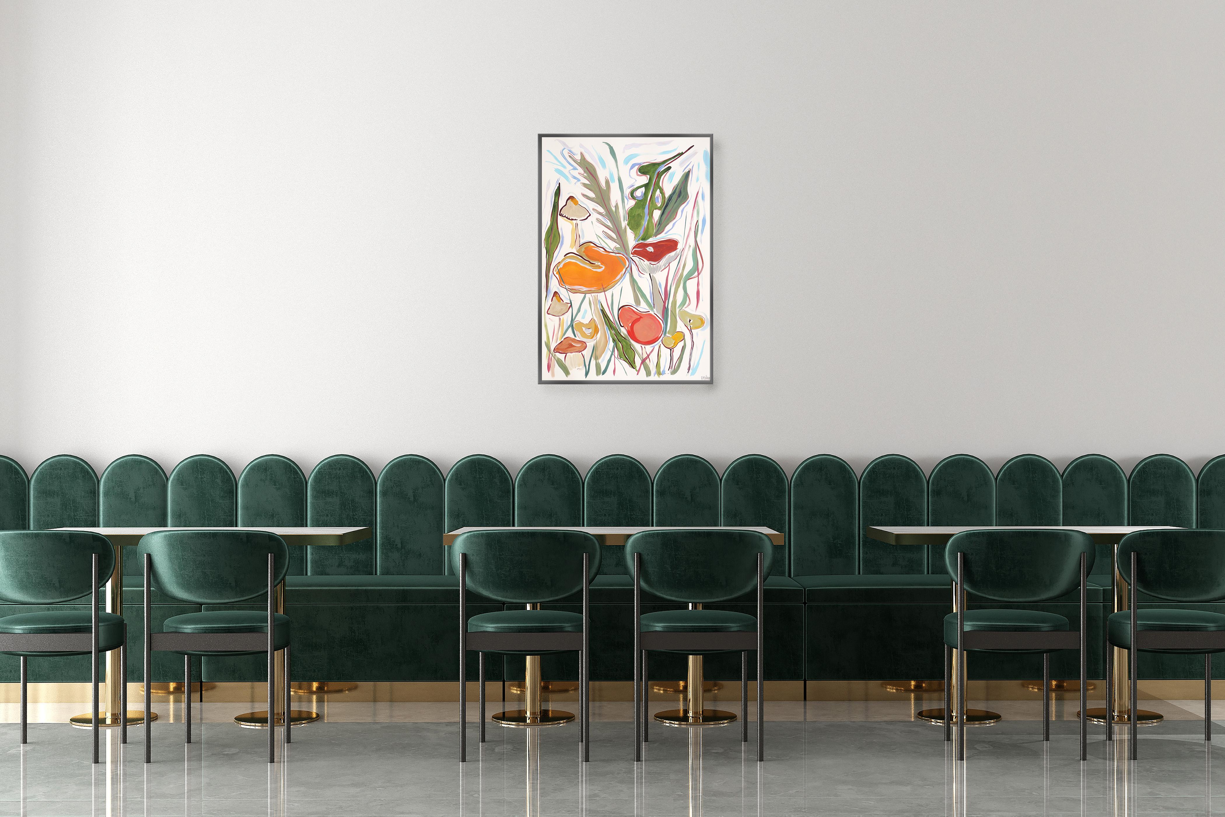 Wilde Pilze Ernte, Herbst, Magie Natur, Illustration Stil, Orange Töne im Angebot 1