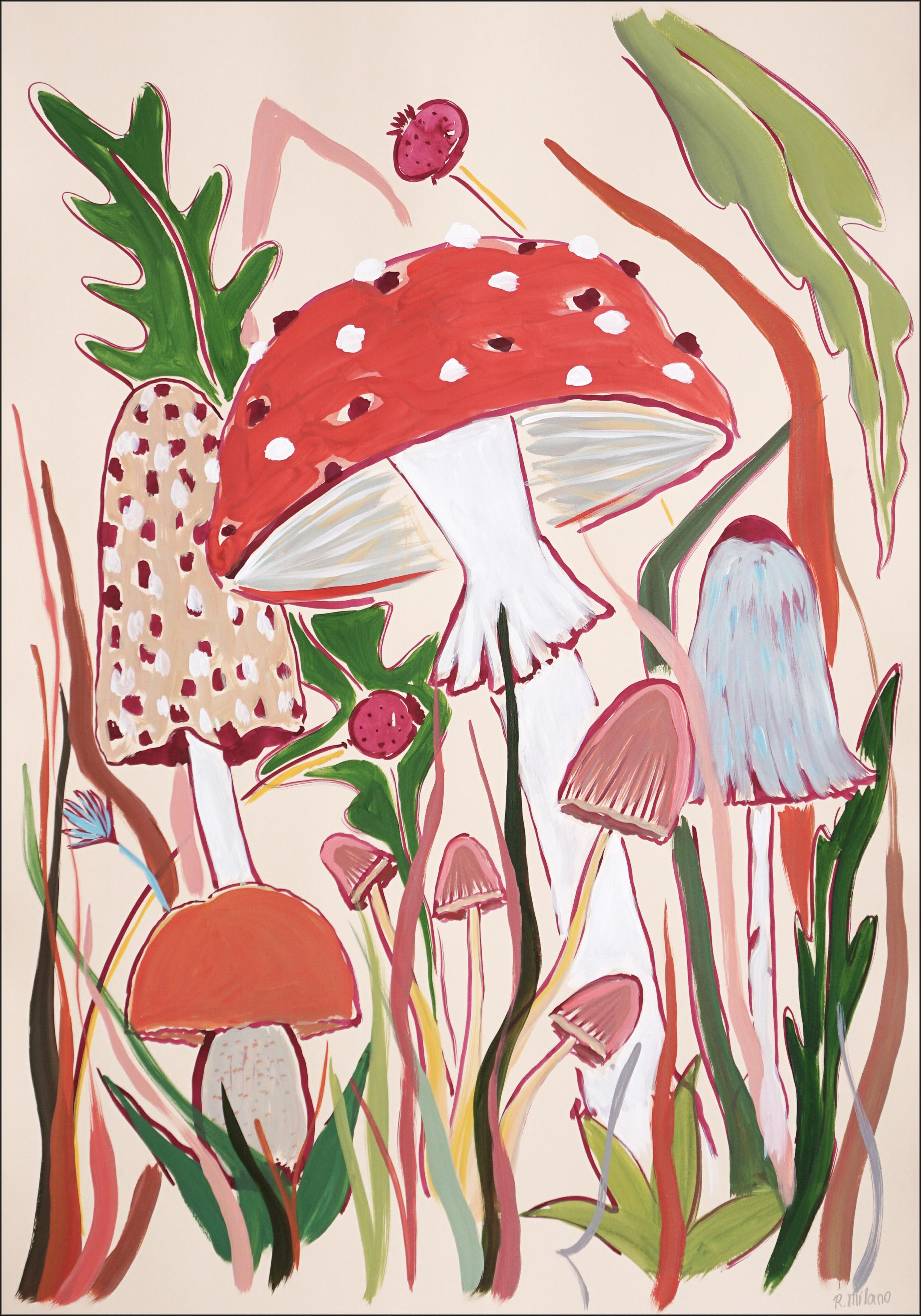 Romina Milano Still-Life Painting - Wild Mushrooms Harvest, Autumn, Magic Nature, Illustration Style, Red Warm Tones
