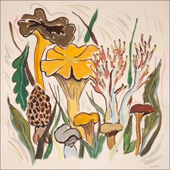 Wild Mushrooms Harvest , Earth Tones Squared Landscape, Illustration Style Brown