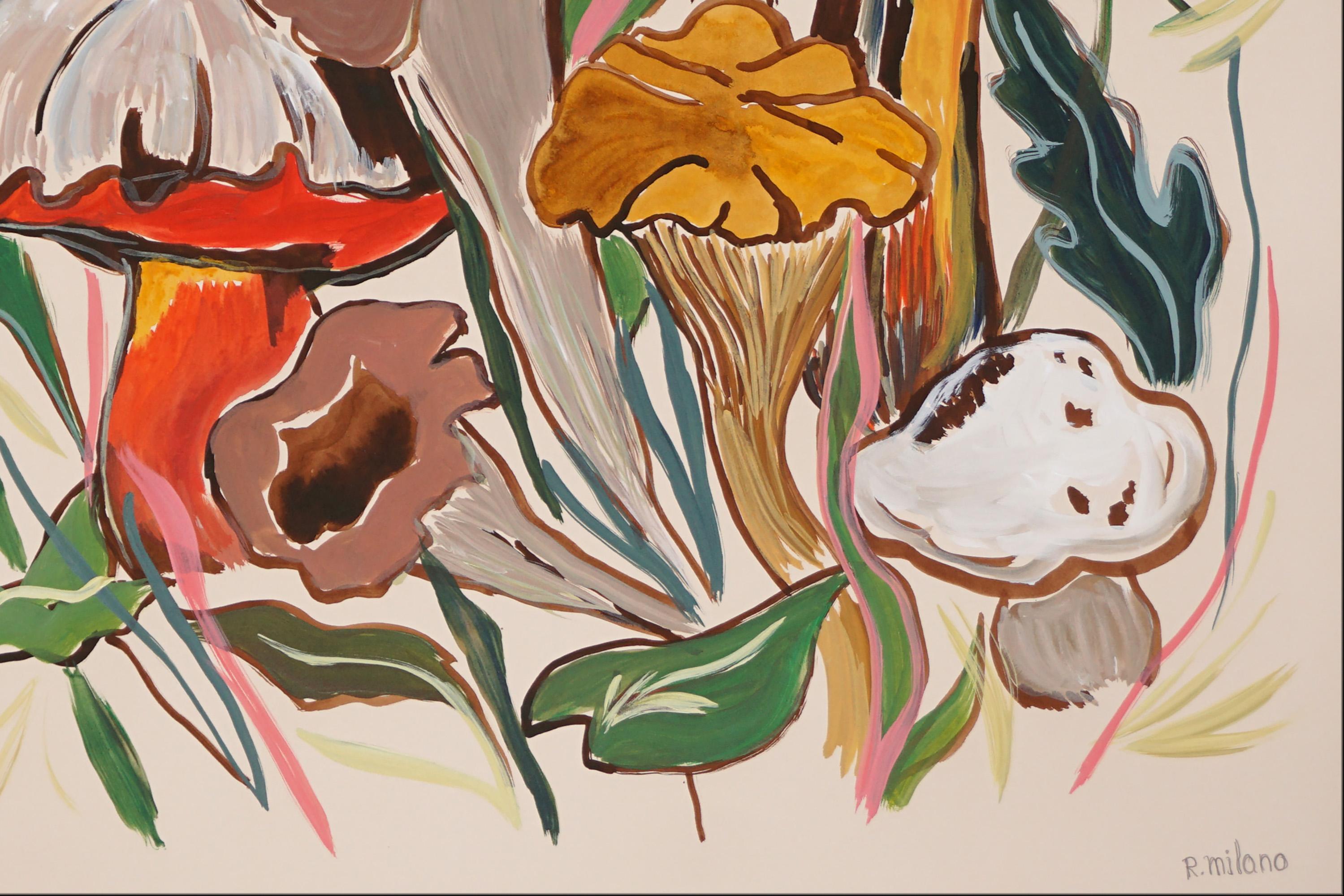 Wild Mushrooms Harvest , Earth Tones Squared Landscape, Illustration Style, Red 1