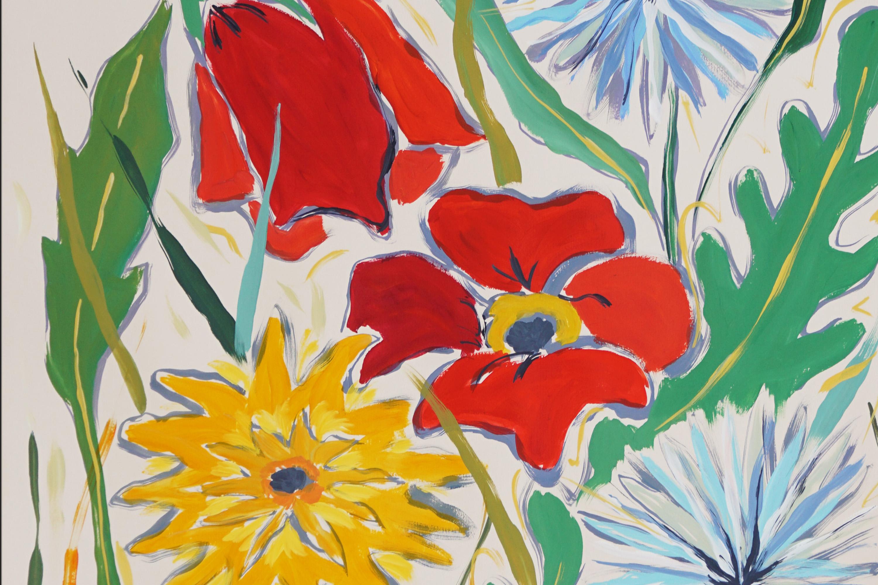 Flores silvestres de verano en champán, pradera en flor, amapolas estilo ilustración - Painting Abstracto de Romina Milano