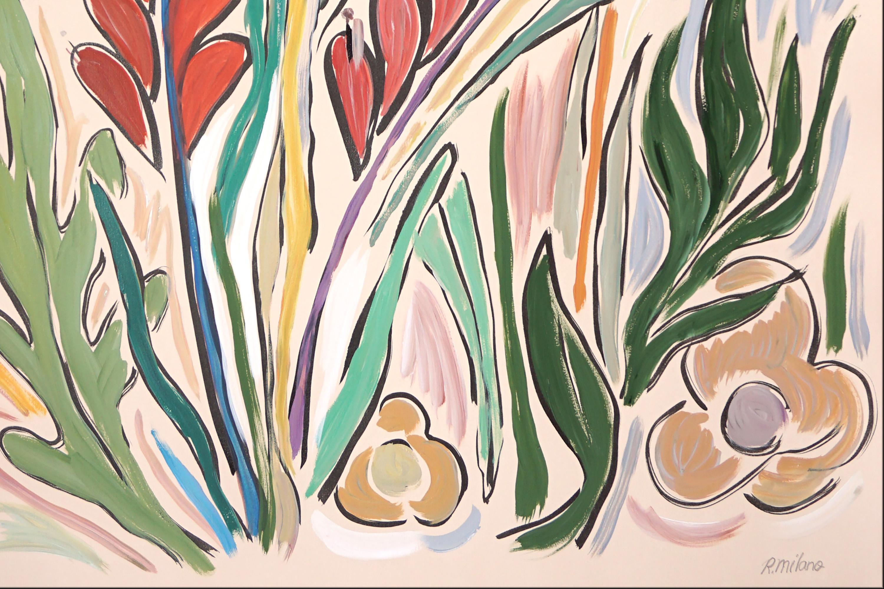 Wild Wet Lands, Expressionist Gestures, Illustration Style Flora, Green, Red  For Sale 3