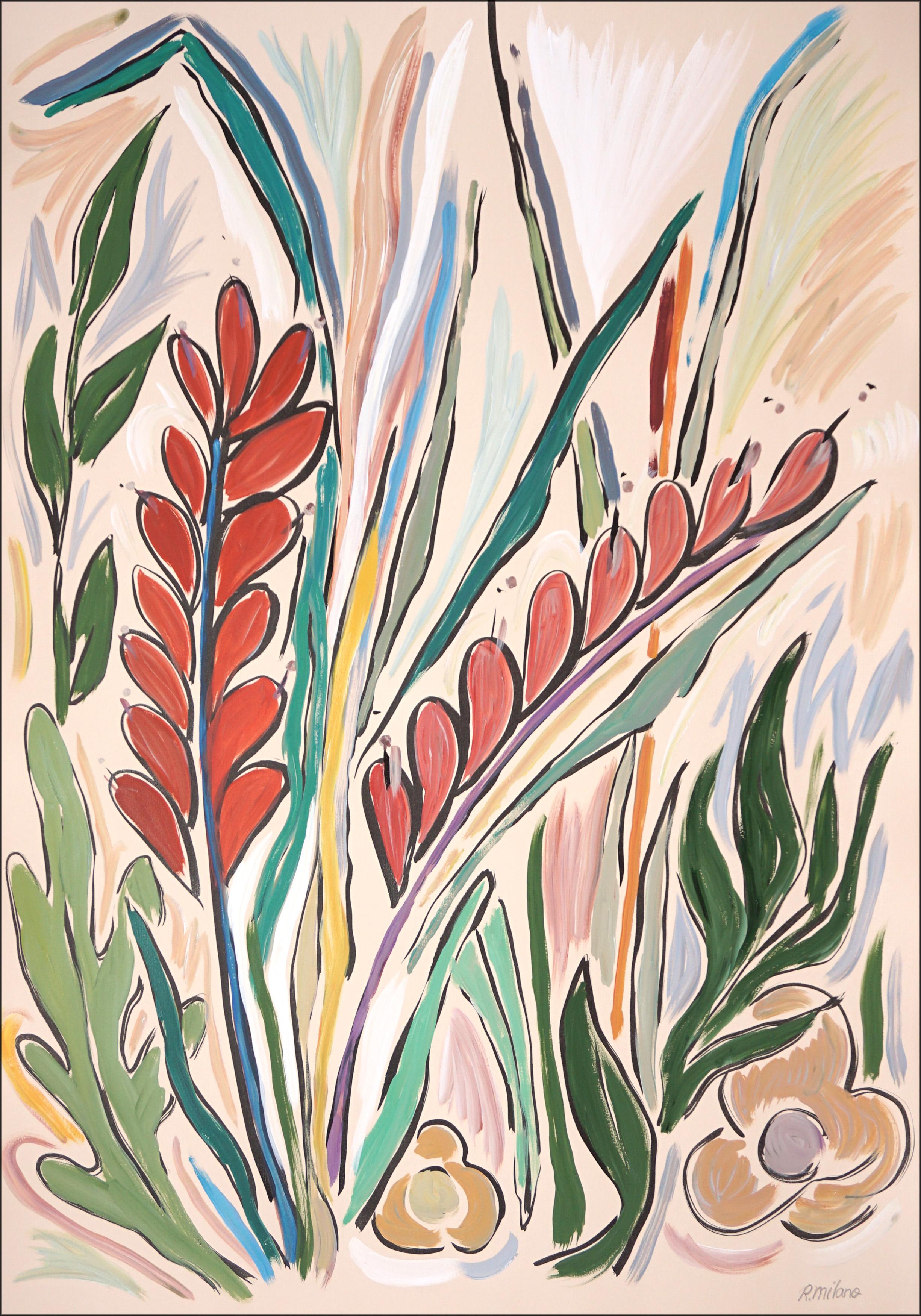 Lands Wild Wet Lands, gestes expressionnistes, style d'illustration Flora, vert, rouge 