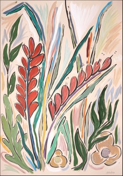 Lands Wild Wet Lands, gestes expressionnistes, style d'illustration Flora, vert, rouge 
