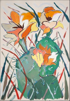 Fiori di cactus gialli, pittura botanica figurativa, stile illustrazione su carta