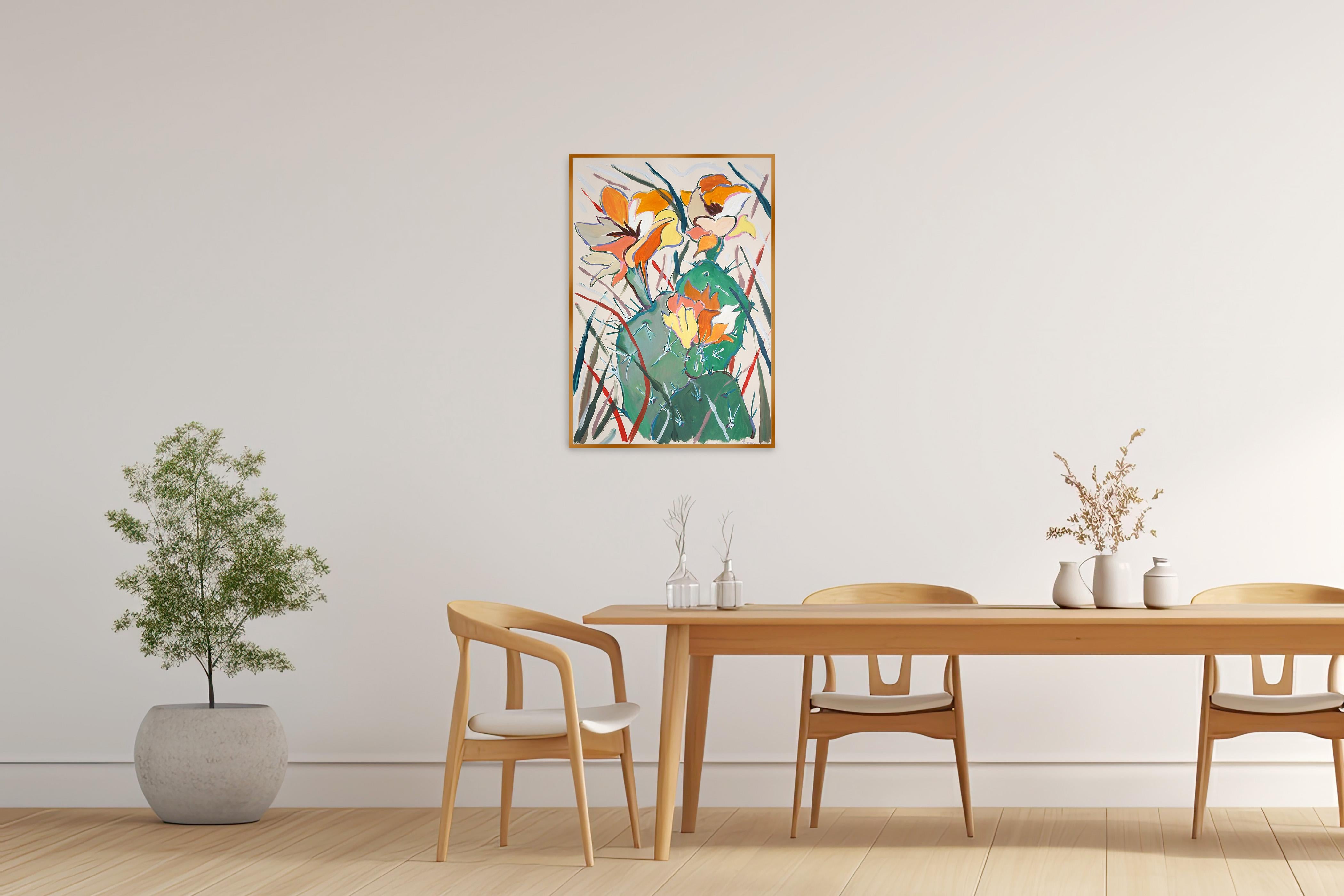 Flores de Cactus Amarillas, Pintura Botánica Figurativa, Estilo Ilustración sobre Papel en venta 1