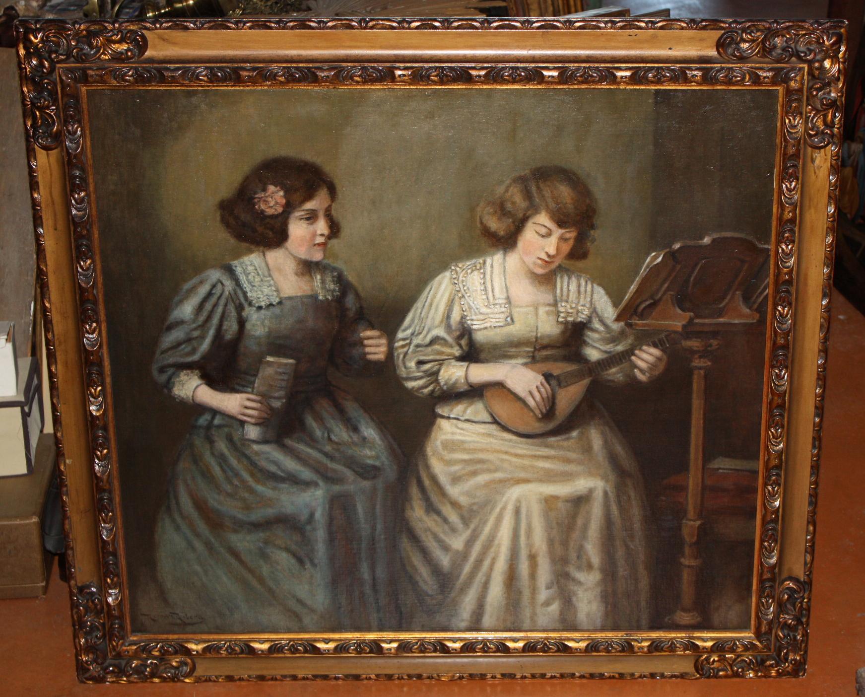 Oleo sobre tela - La profesora y la alumna - 90 x 100 cm. – Painting von  Román Ribera Cirera