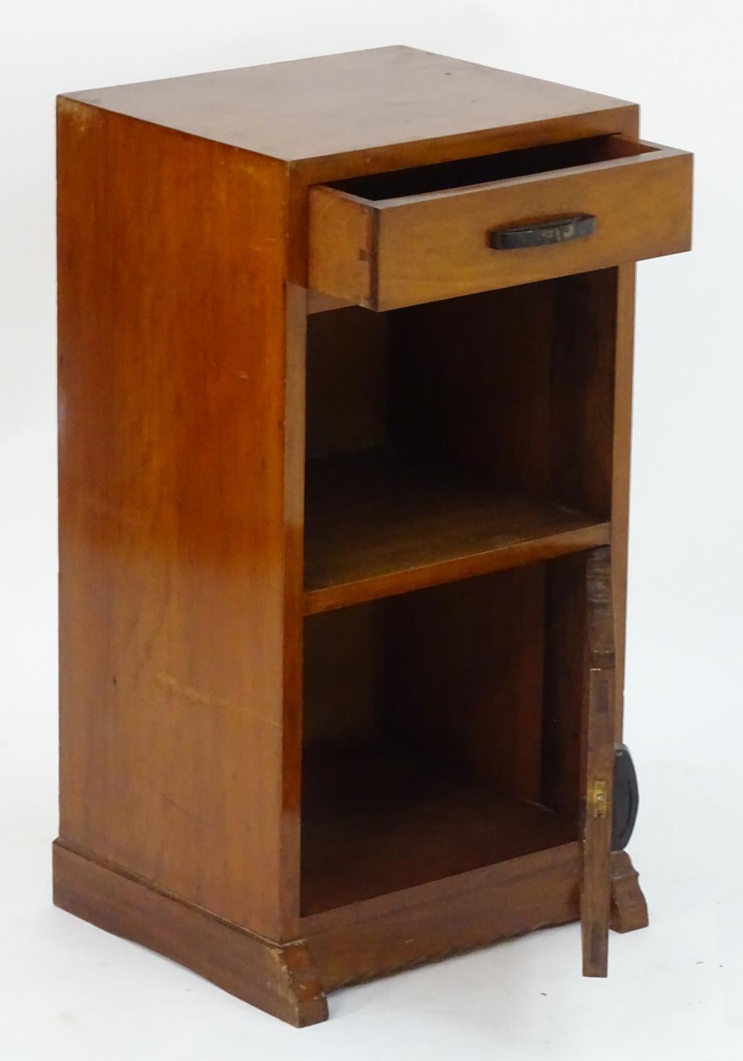 Arts and Crafts Romney Green, Style of, an Arts & Crafts Cotswold School Walnut Bedside Cabinet For Sale