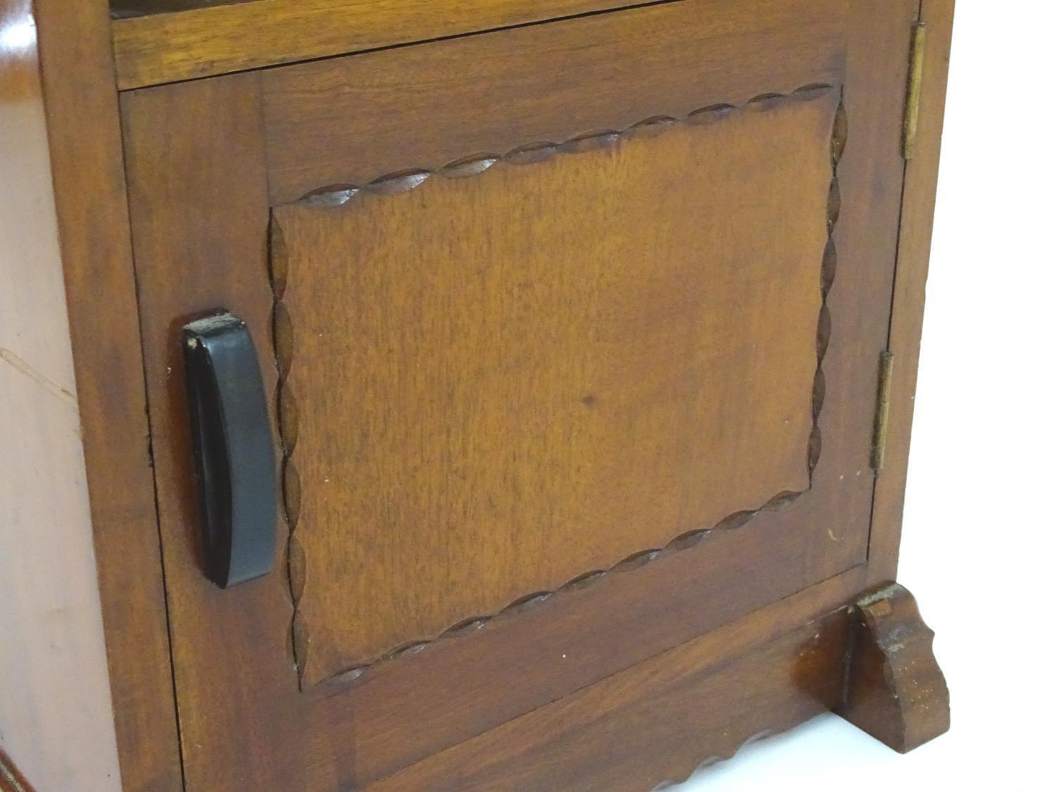 English Romney Green, Style of, an Arts & Crafts Cotswold School Walnut Bedside Cabinet For Sale