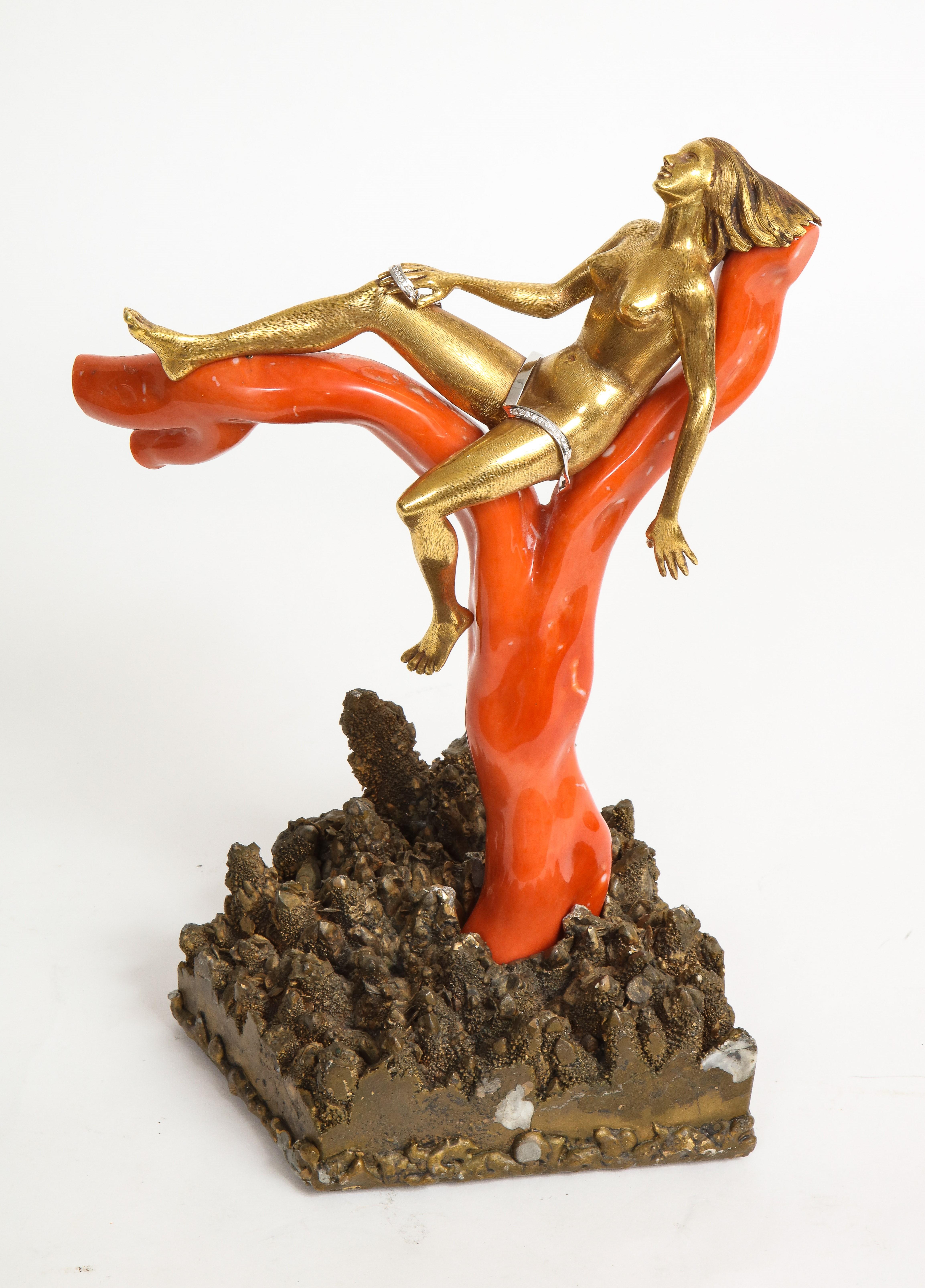 Italian Romolo Grassi Gold Coral Resting Lady Object For Sale