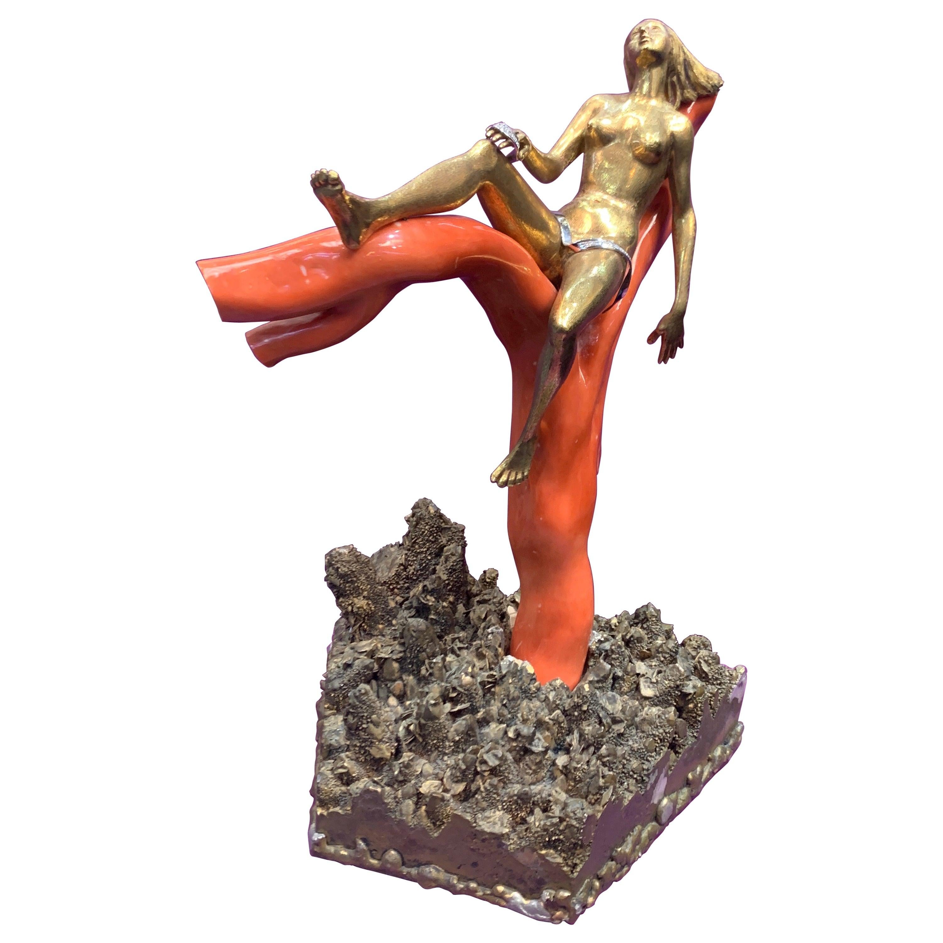 Romolo Grassi Gold Coral Resting Lady Object In Excellent Condition For Sale In New York, NY