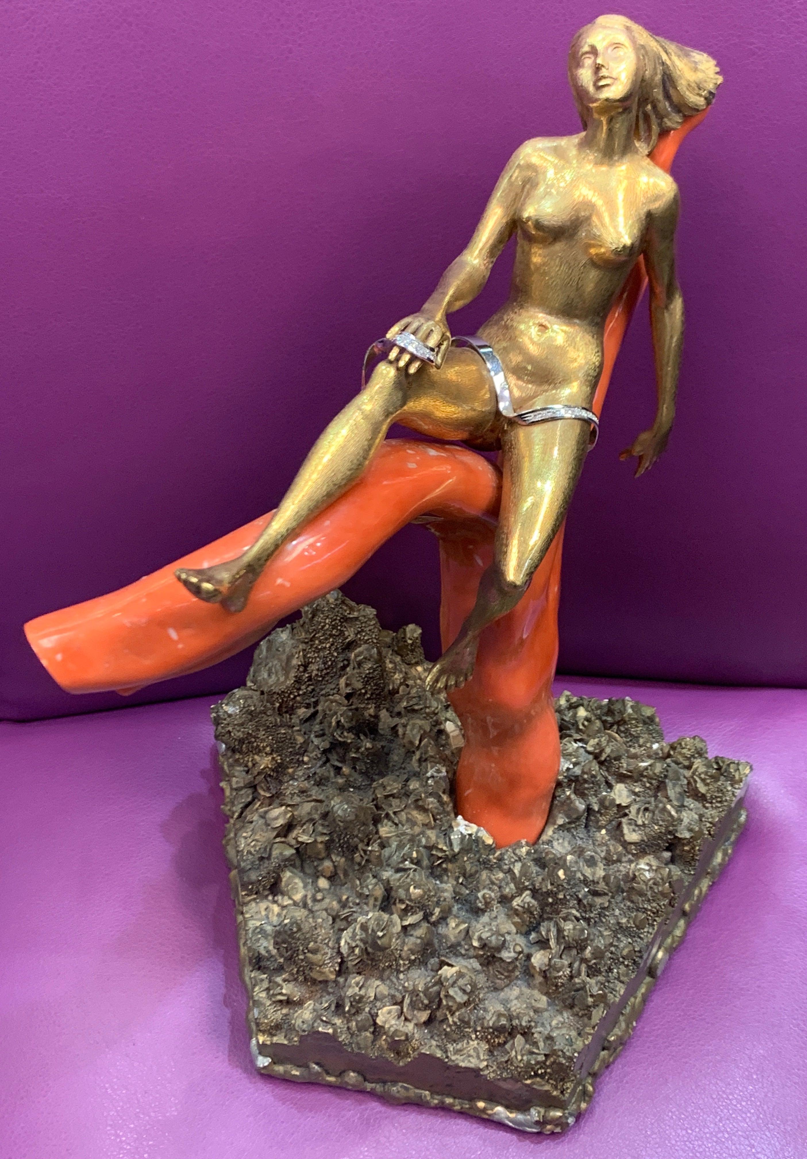 Romolo Grassi Gold Coral Resting Lady Object For Sale 2