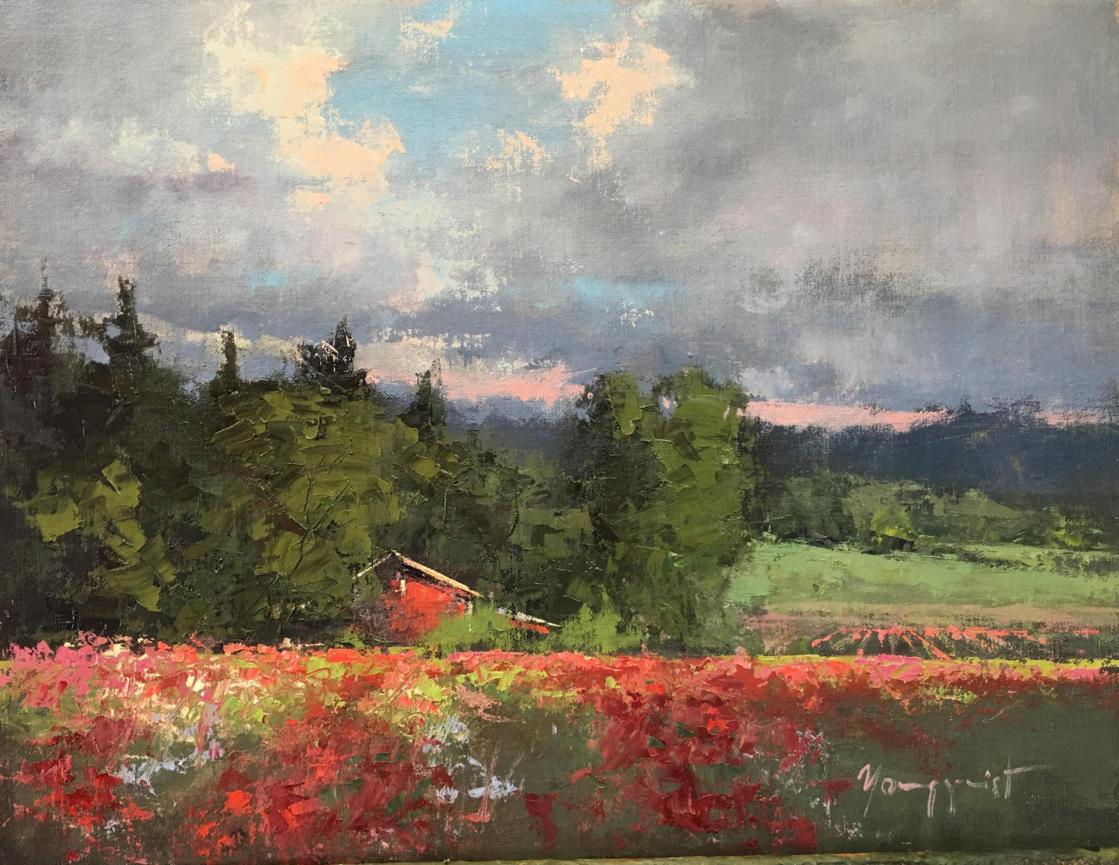 Romona Youngquist, Landscape Painting - "Morning in the Dahlias"