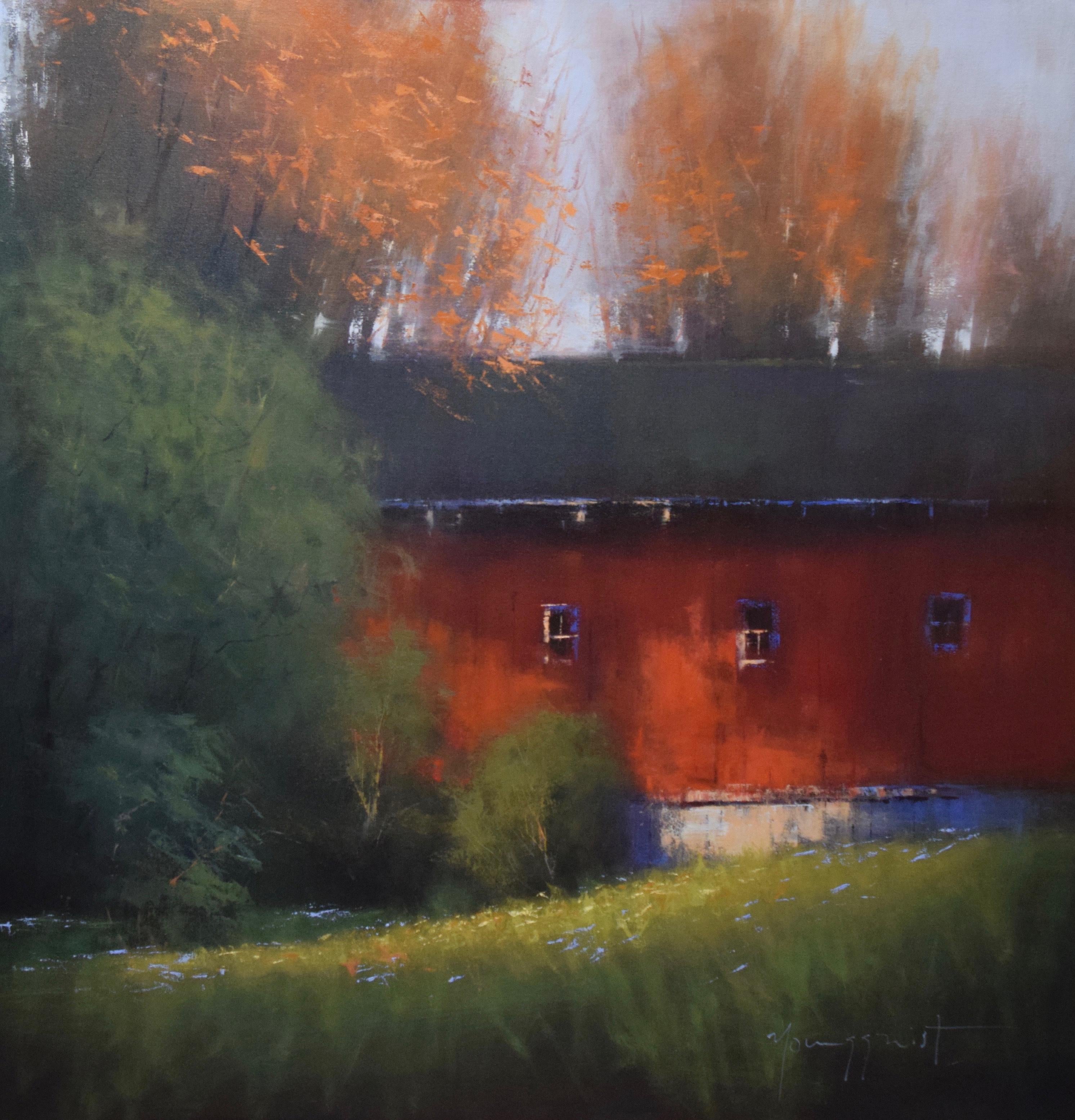 Romona Youngquist, Landscape Painting - "Red Barn in Autumn"