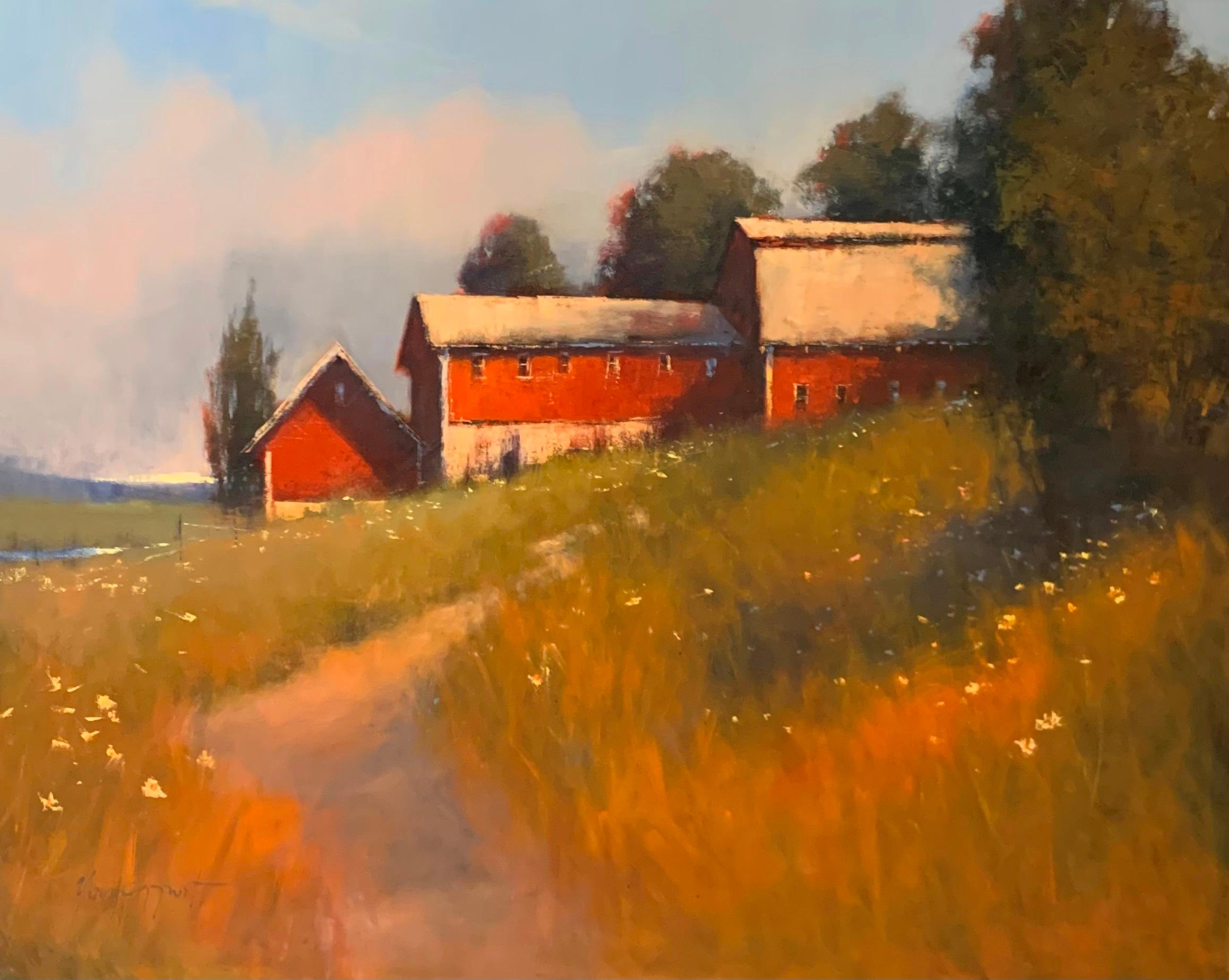 Romona Youngquist, Landscape Painting - "Three Barns"
