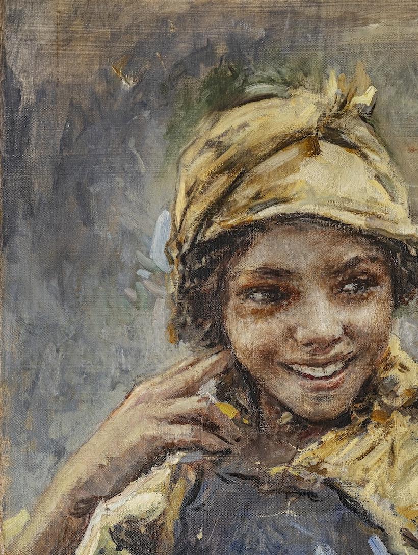 Retrato figurativo femenino orientalista italiano del siglo XX - Painting de Romualdo Locatelli