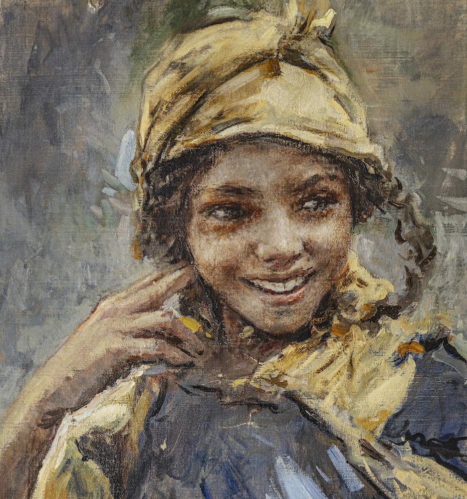 Retrato figurativo femenino orientalista italiano del siglo XX - Painting Otro estilo de arte de Romualdo Locatelli