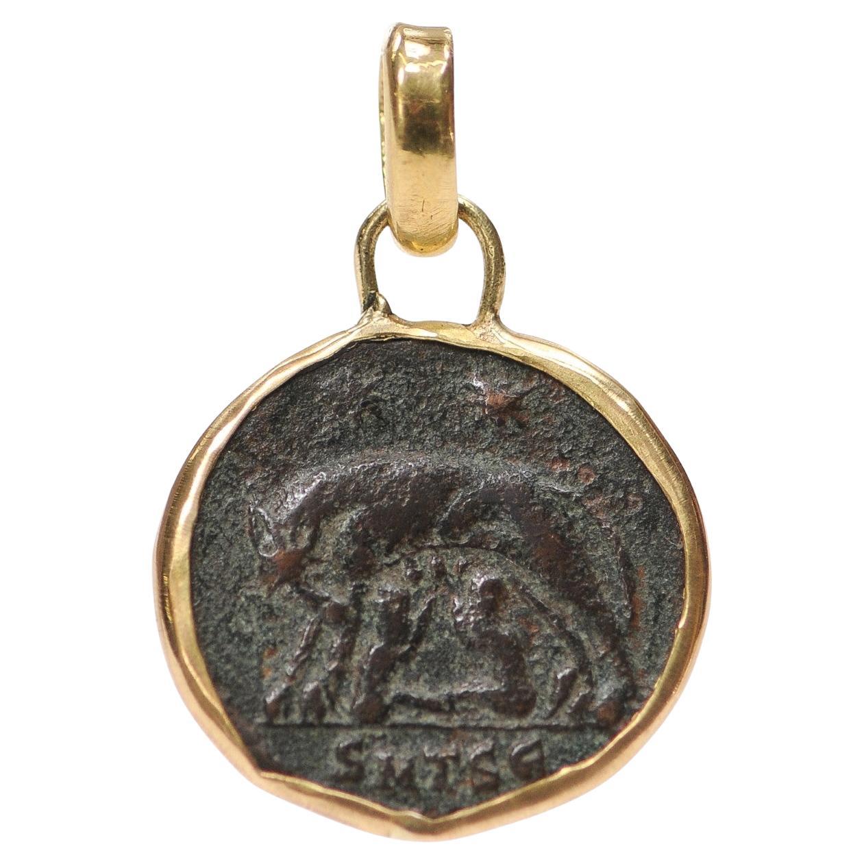 Romulus & Remus Bronze Pendant w/ 22K Trim For Sale