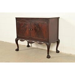 Romweber Antique Chippendale Carved Flame Mahogany Buffet Server or Bar Cabinet