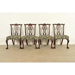 Romweber Antique Chippendale Carved Mahogany Dining Chairs, Set of Four