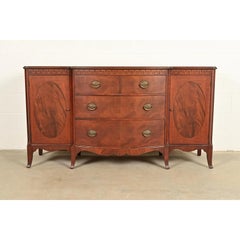 Romweber Antique Federal Inlaid Flame Mahogany Sideboard Credenza, Circa 1920s