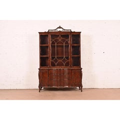 Romweber Antique French Provincial Louis XV Carved Mahogany Breakfront Bookcase