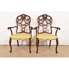 Romweber Antique French Provincial Louis XV Carved Walnut Armchairs, Pair
