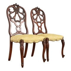 Romweber Antique French Provincial Louis XV Carved Walnut Side Chairs, Pair