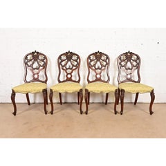 Romweber Antique French Provincial Louis XV Walnut Dining Chairs, Set of Four