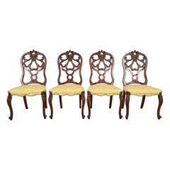 Romweber Antique French Provincial Louis XV Walnut Dining Chairs, Set of Four